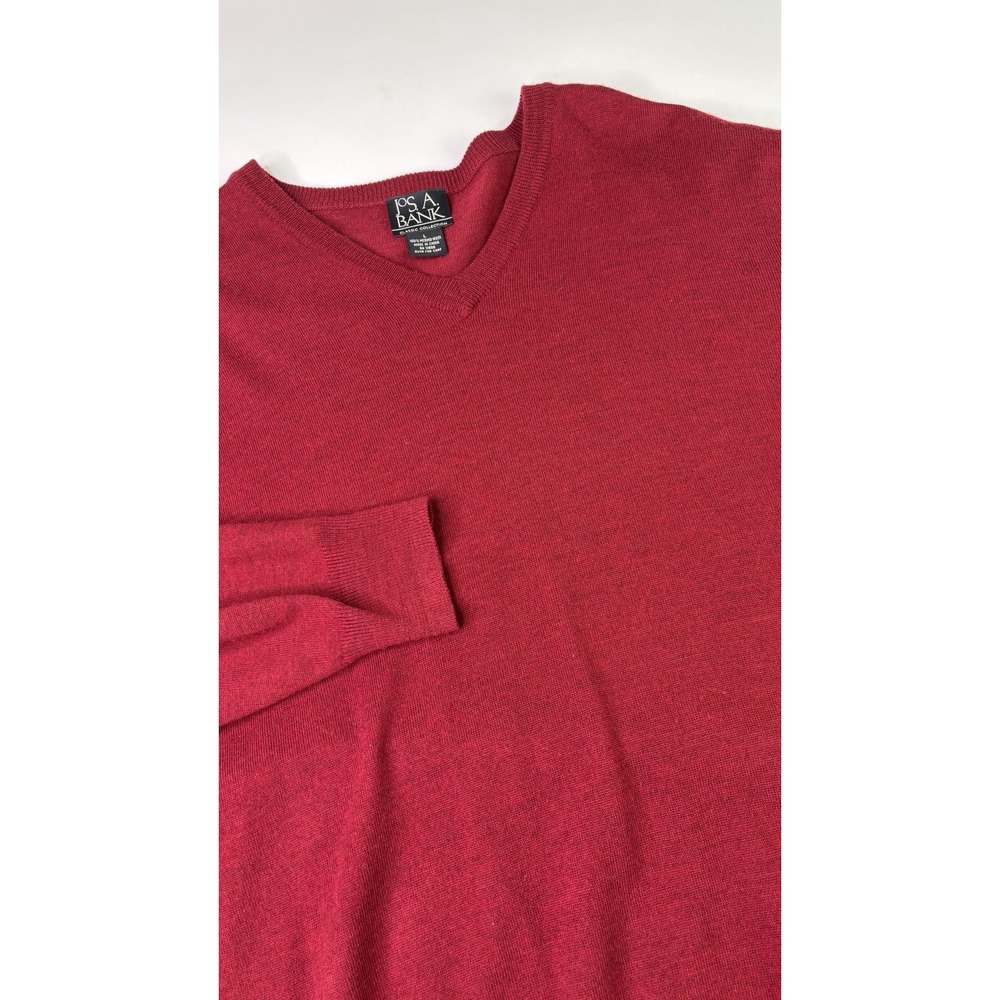 Jos A Bank Sweater Red 100% Merino Wool V Neck Mens Large Pullover A14-900